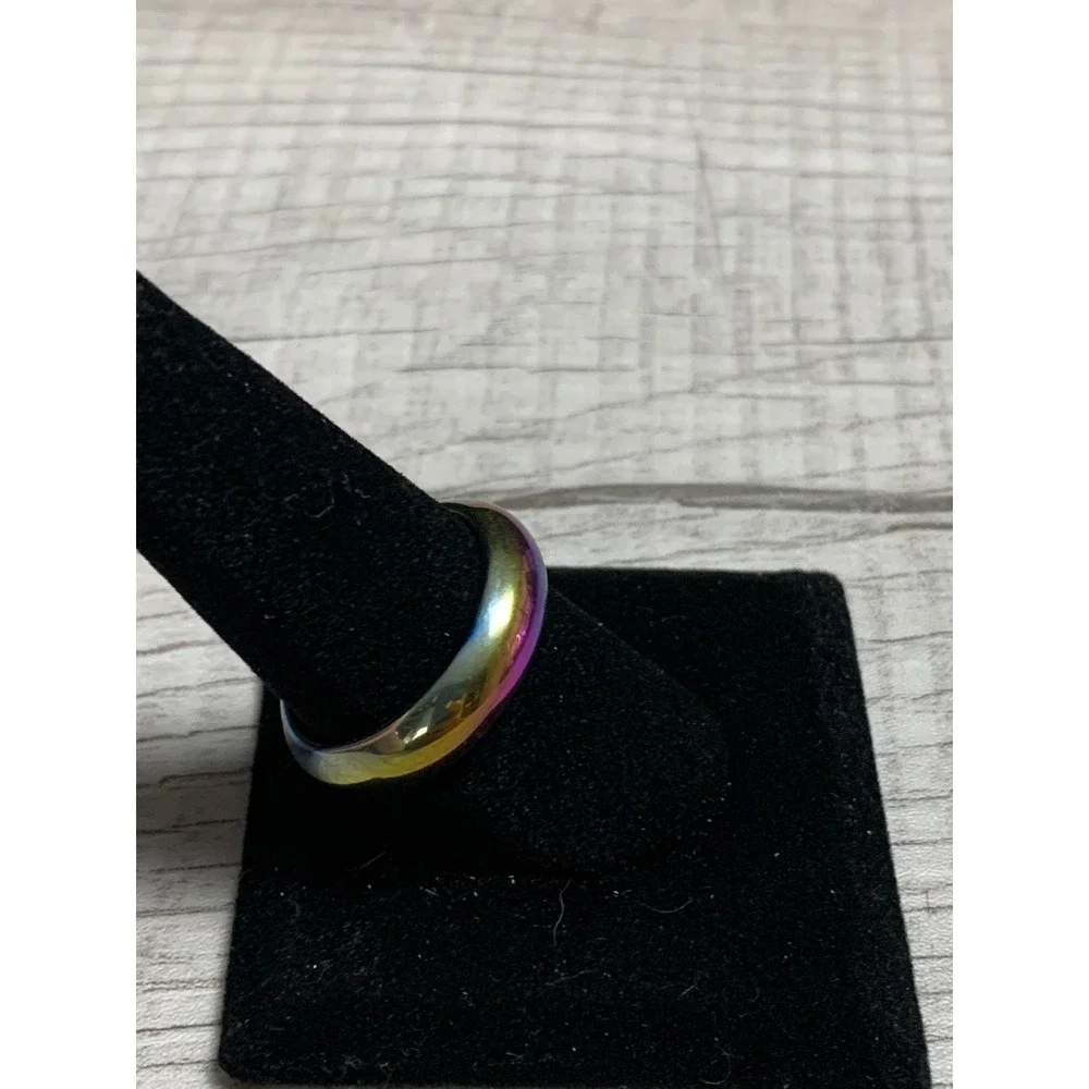 Rainbow Iridescent Band Ring Size 10.25 Multi Color High Polish Dome Ring 3286